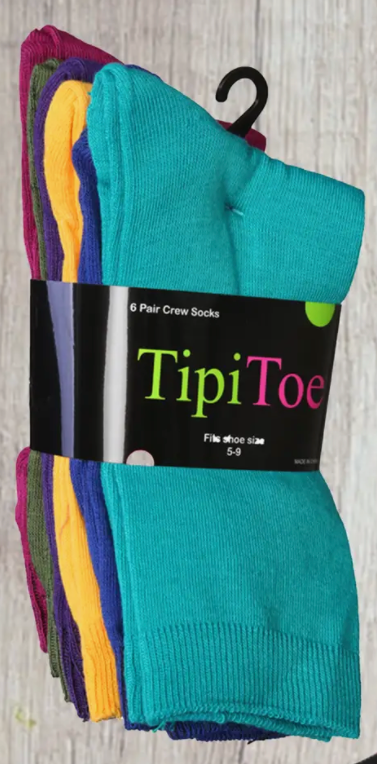 TipiToe 6 Pack Crew Socks -Jewel Tones