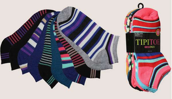 10 Pack Ankle Socks-Blue/Purple Stripe Assortment