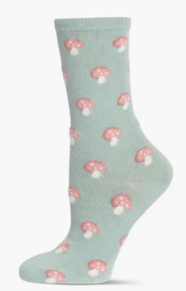 Women's Cashmere Mushroom Crew Socks -Sage Green