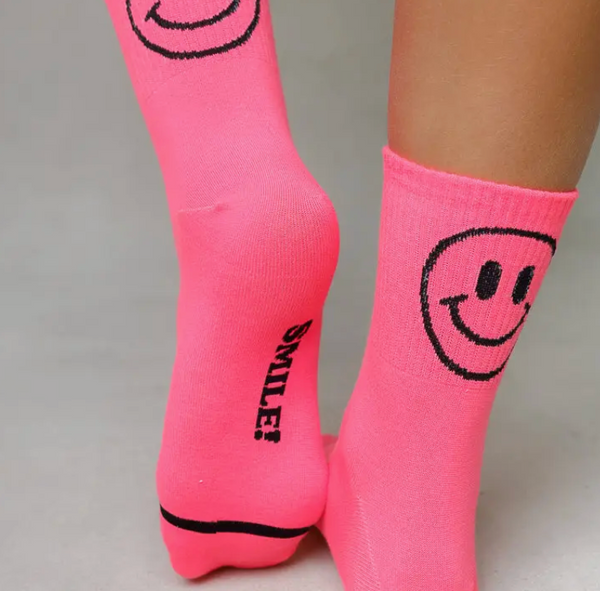 Back Smiley Smile Quarter Socks -Hot Pink*