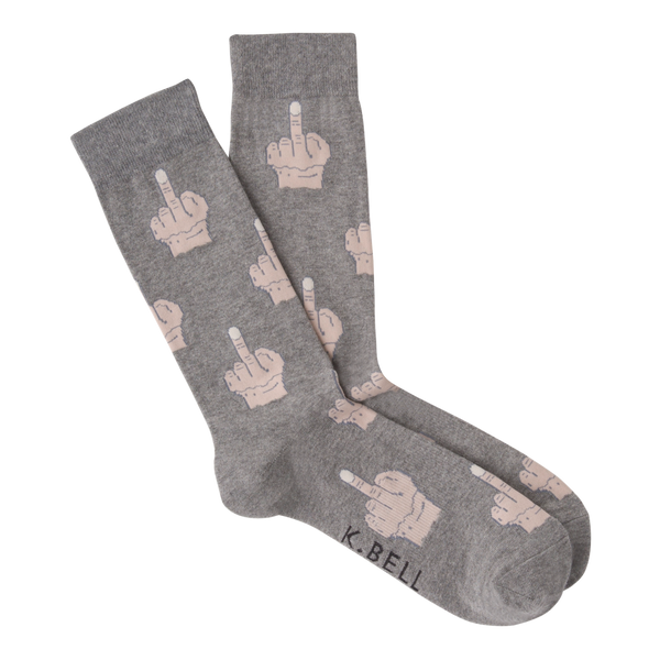 Men's Middle Finger Crew Socks -Grey ^
