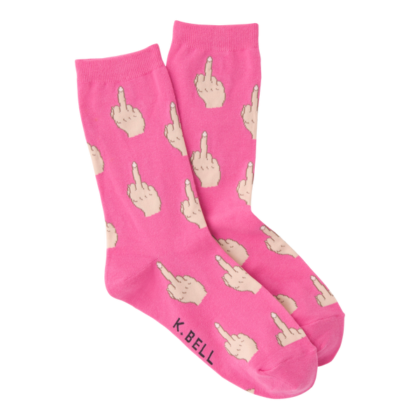 Women's Middle Finger Crew Socks -Pink ^