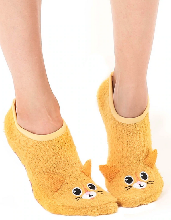 Fuzzy Slipper Tan Kitty Socks