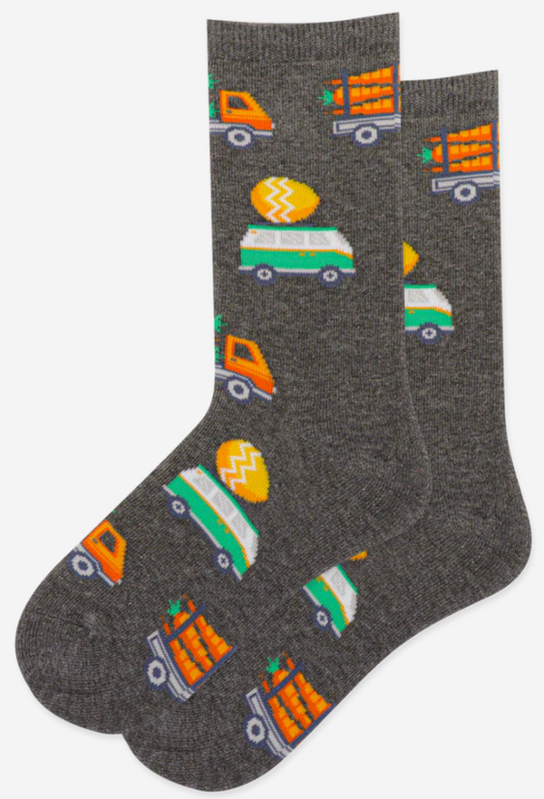 Kid's Easter Trucks Crew Socks -Small -Youth Shoe Size 10-13