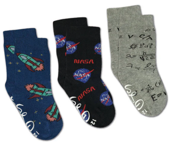Kid's 3 Pack NASA and Rockets Crew Sock -0-12 Months