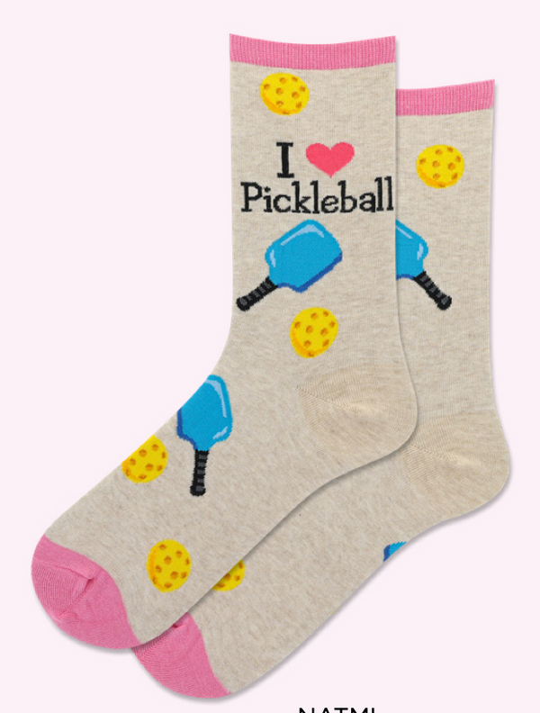Women's I Love Pickleball Crew Sock -Natural*
