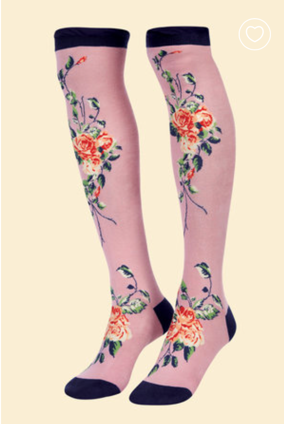 Powder Floral Vine Over the Knee Socks -Lavender