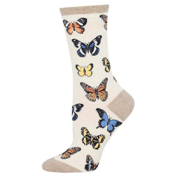 Women's Majestic Butterflies Crew Sock -Ivory