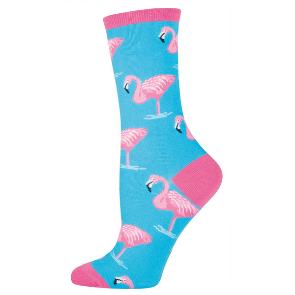 Women's Flamingo Crew Sock- Blue