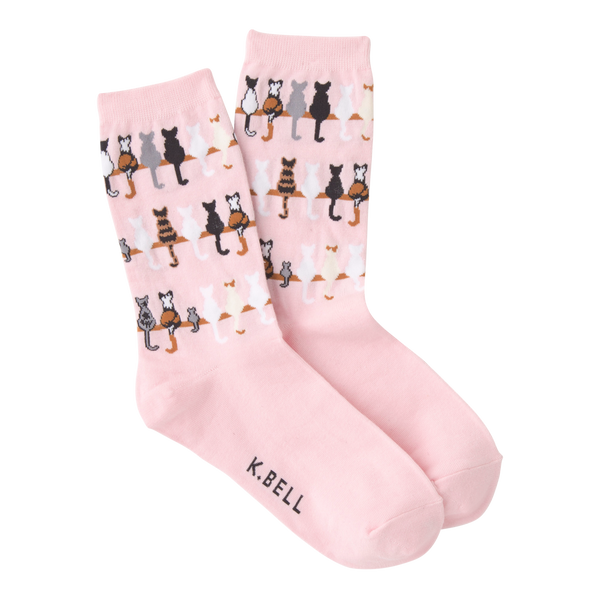 Women's Cat Tails Crew Socks Pink ^