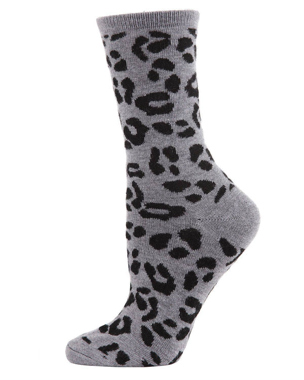 Women's Cashmere Leopard Animal Print Crew Socks: Hemp Heather / 9-11*