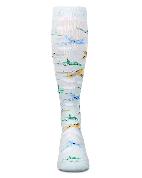 Memoi Airplanes Bamboo Compression Socks: Light Blue / 10-13