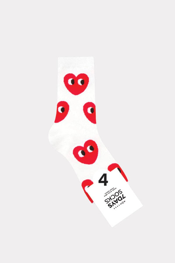 Women's Google Heart Crew Socks -White
