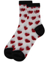 Hearts Mono Fine Net Anklet Socks -Black-Red