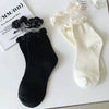 Solid Color Lace Trim Bow Socks -Black