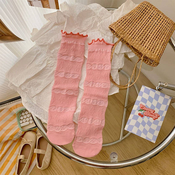 Sweet Ruffle Cuff Slouch Socks -Pink
