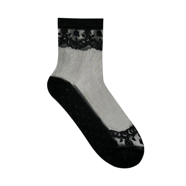 Women's Ankle Antique See-Through Socks -Black