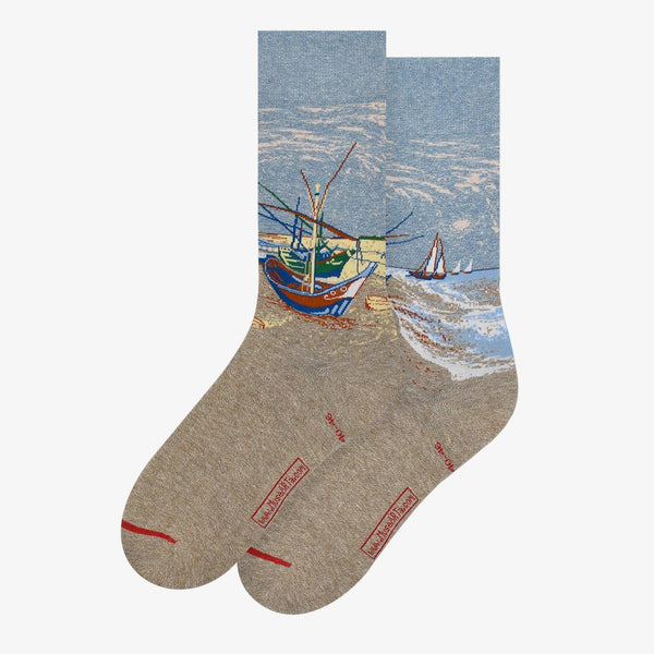 Art Socks -Vincent van Gogh - Fishing boats on the beach of Les Saintes: Blue / EU 40-46 | UK 6½-11 | US 9-13½
