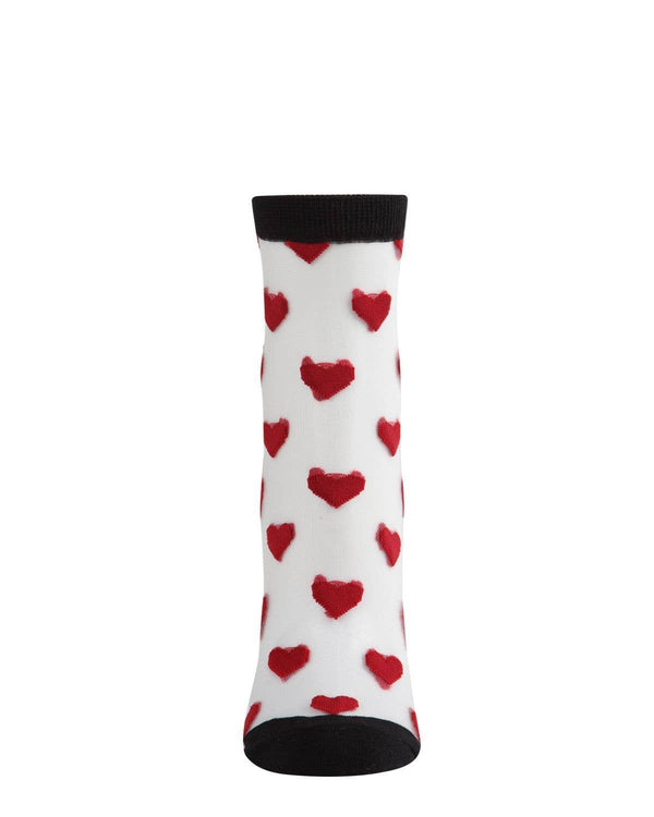 Hearts Mono Fine Net Anklet Socks -Black-Red
