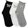 Crystal Roll Top Butterfly Crew Sock -White*