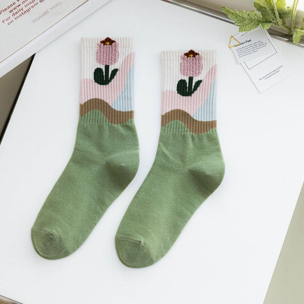 Adorable Floral Socks -Green
