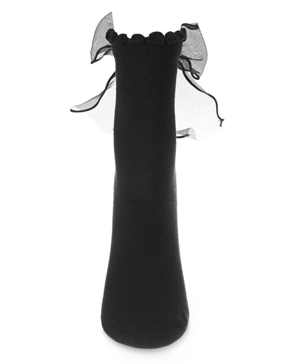 Flowing Ribbon Back Women's Fashion Crew Socks: Black / 9-11