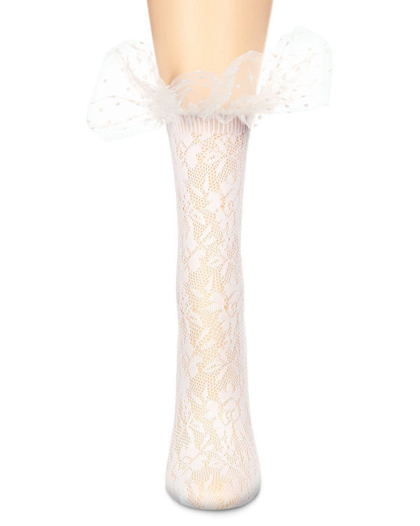 Floral Lace Ruffle Crew: White / 9-11