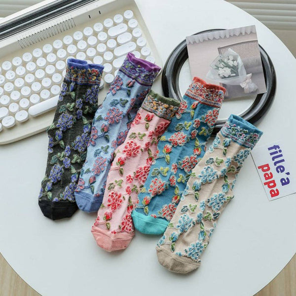 Embossed Floral Pattern Women's Socks -Pink