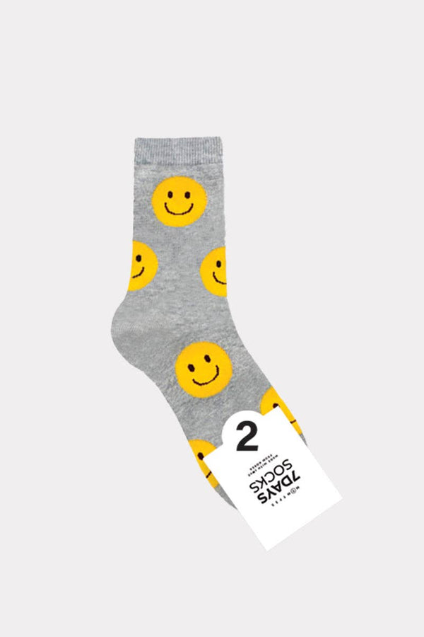 Women's Smiley Face Mini Crew -Grey