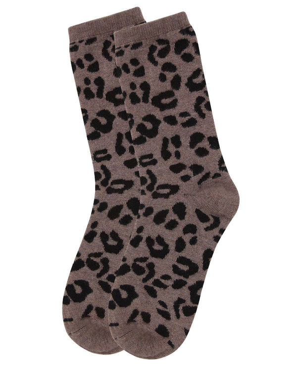 Women's Cashmere Leopard Animal Print Crew Socks: Hemp Heather / 9-11*