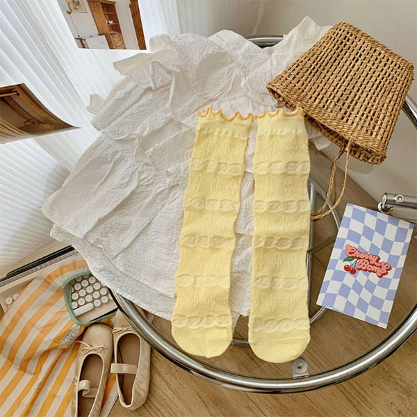 Sweet Ruffle Cuff Slouch Socks -Yellow