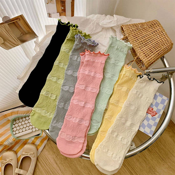 Sweet Ruffle Cuff Slouch Socks -Yellow