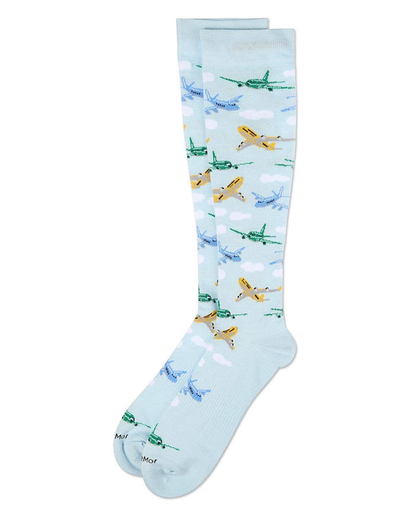 Memoi Airplanes Bamboo Compression Socks: Light Blue / 10-13
