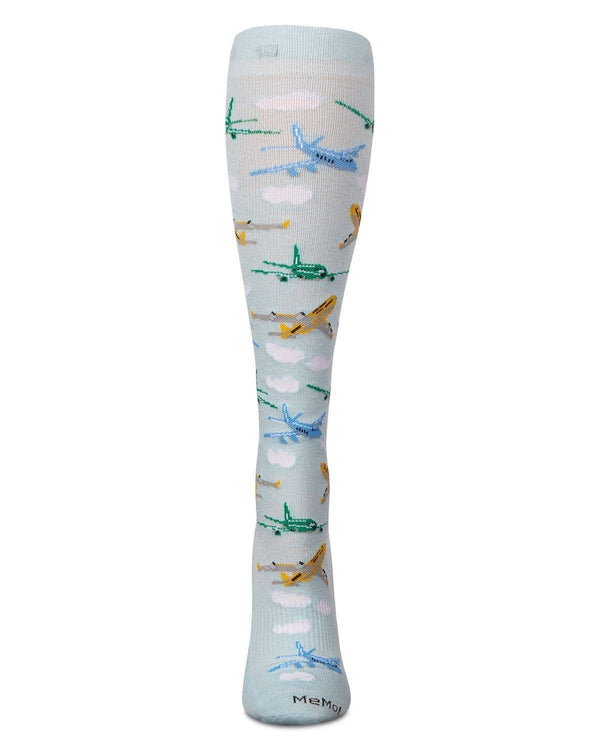 Memoi Airplanes Bamboo Compression Socks: Light Blue / 10-13