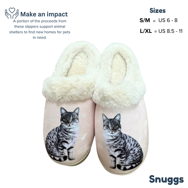 Snuggs Silver Tabby Cat Slipper - Comfy - Pet lovers: Large