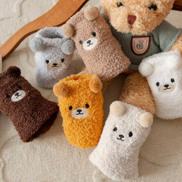 Cute Animal Print Towel Socks -BROWN BEAR / One Size