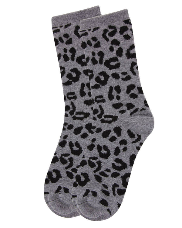 Women's Cashmere Leopard Animal Print Crew Socks: Hemp Heather / 9-11*