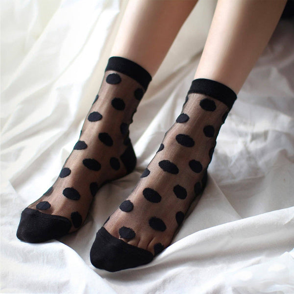 Women's Sheer Basic Dot Socks -Black