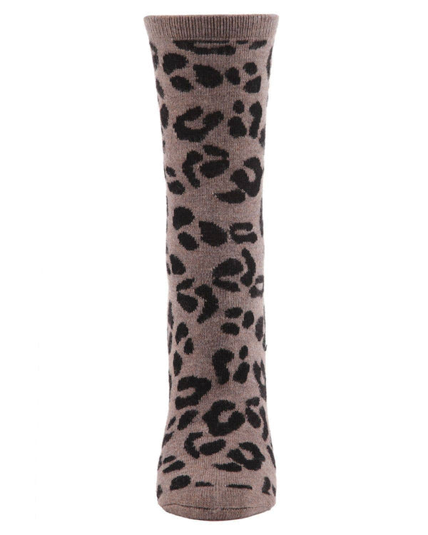 Women's Cashmere Leopard Animal Print Crew Socks: Med Gray Heather / 9-11*