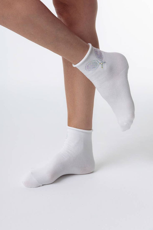 Crystal Roll Top Pickle Ball Crew Sock -Black*