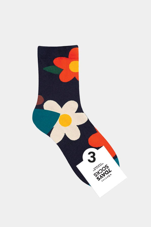 Women's Great Flower Crew Socks -Navy