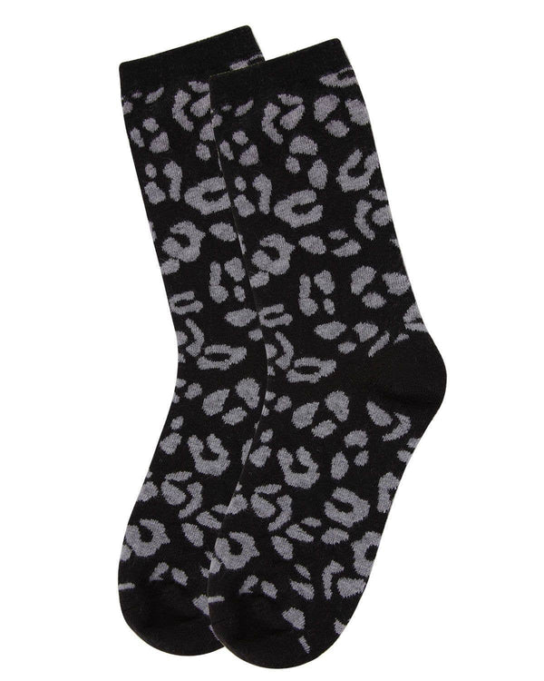 Women's Cashmere Leopard Animal Print Blend Crew Socks: Black / 9-11*