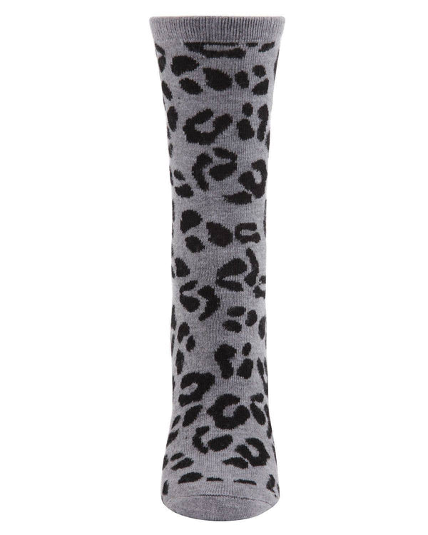 Women's Cashmere Leopard Animal Print Crew Socks: Med Gray Heather / 9-11*