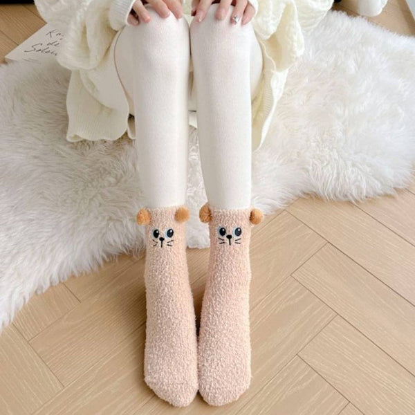 Cute Animal Print Towel Socks -BROWN BEAR / One Size