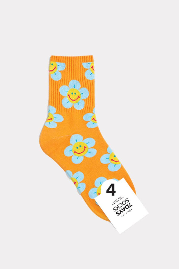 Women's Smile Flower Crew Socks -Orange