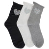 Crystal Roll Top Heart Crew Sock -Grey*