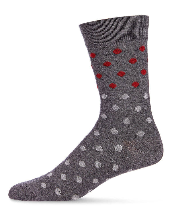 Men's Cashmere Blend Two Tone Polka Dot Crew Socks -Med Gray Heather