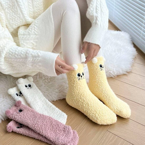 Cute Animal Print Towel Socks -BROWN BEAR / One Size