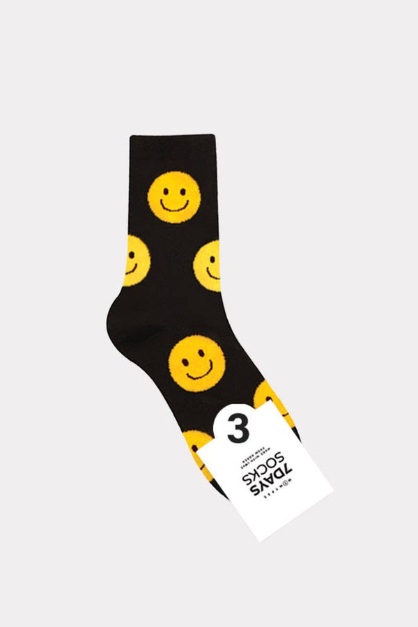 Women's Big Smile Crew Socks -Black
