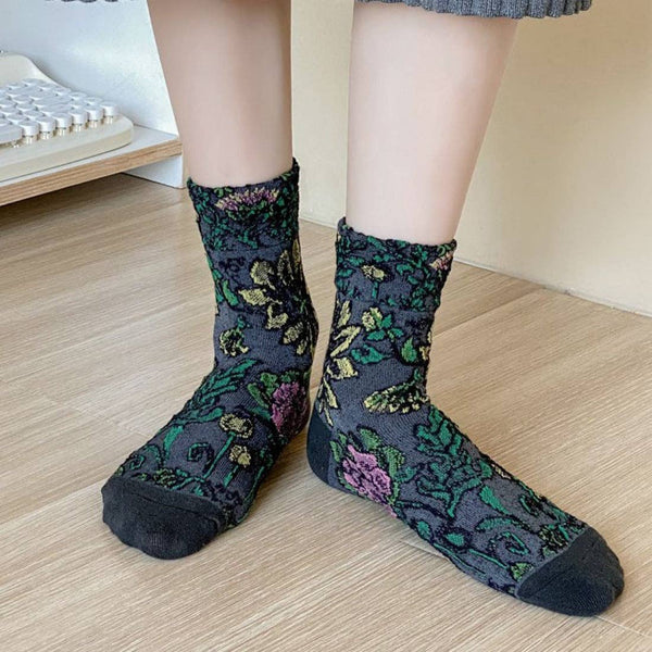 3D Flower Bohemian Women's Socks -Black